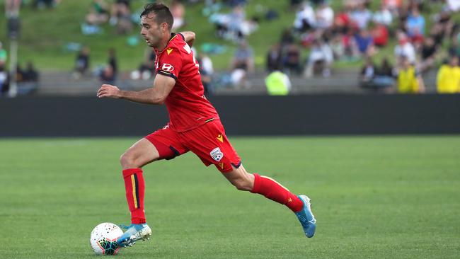 Nikola Mileusnic grabbed a brace and impressed throughout, during Adelaide United’s 4-3 defeat of Western United at Whitten Oval. Picture: AAP Image/George Salpigtidis