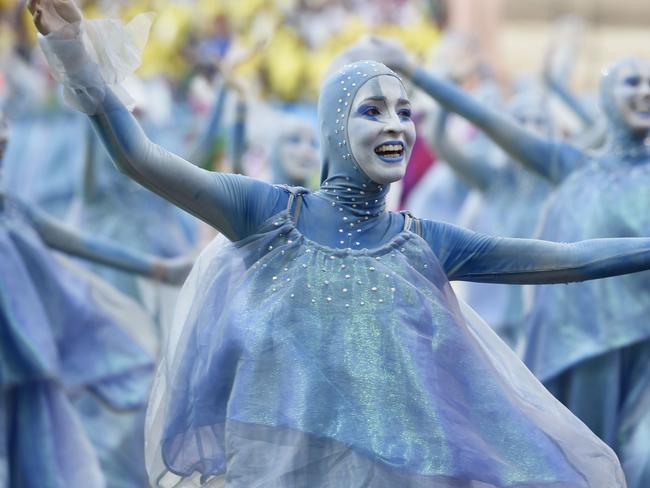 Performers take part in the opening ceremony of the 2014 FIFA World Cup in Sao Paulo.