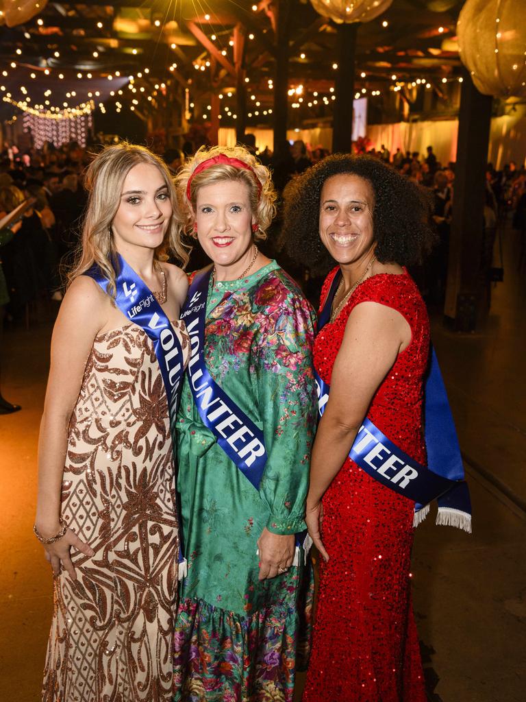 LifeFlight volunteers (from left) Paige Rennick, Jameille Eugarde and Naomi Atkinson at the LifeFlight Toowoomba Gala at The Goods Shed, Saturday, May 24, 2025. Picture: Kevin Farmer