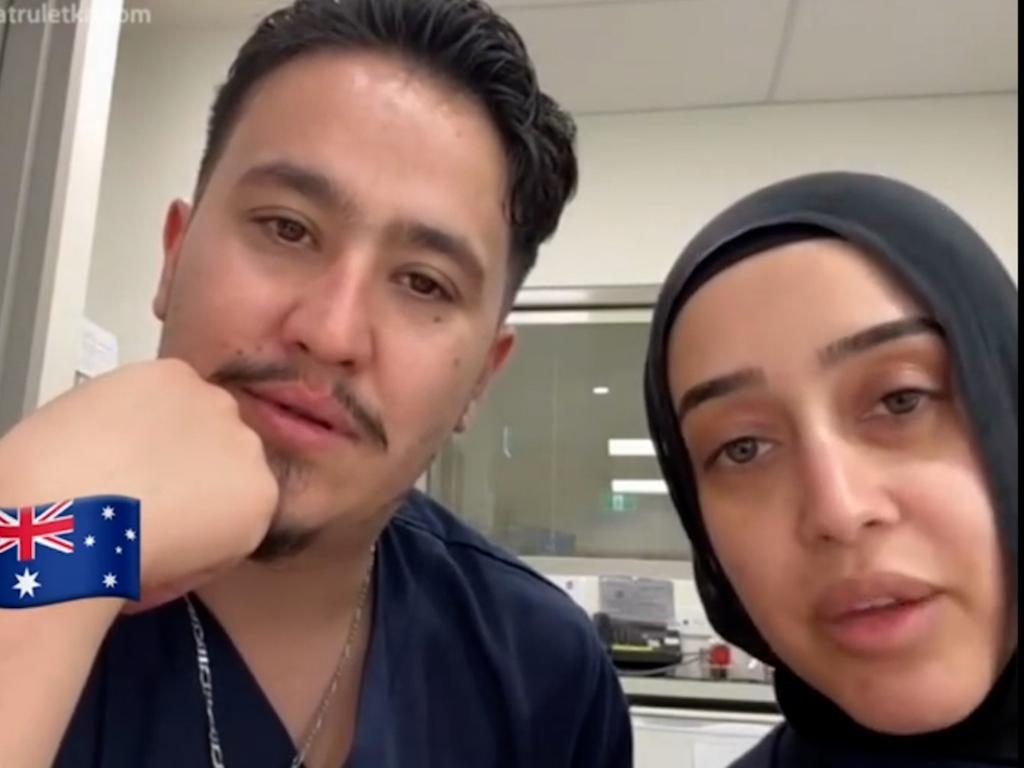 NSW government officials are investigating after nurses at Bankstown Hospital, Rashad Nadir and Sarah Abu Lebdeh, wearing their NSW Health uniforms, were filmed declaring they refuse to treat Israeli people and would "kill them" if they presented to their ward. Picture: NewsWire