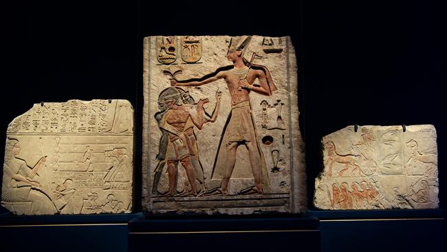 Limestone slab Ramses II and enemies of Egypt.