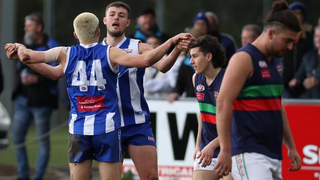 EDFL: Oak Park’s Mitchell Robinson celebrates a goal. Picture: Hamish Blair