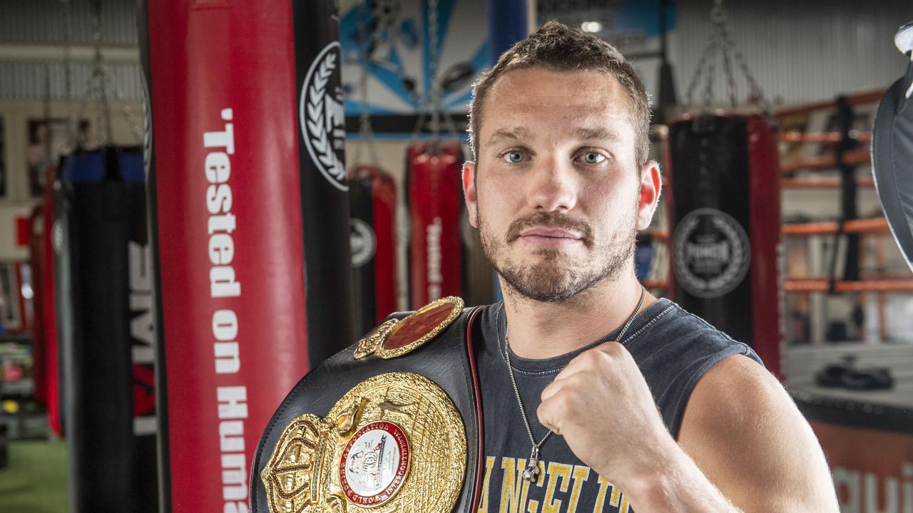 Toowoomba boxer Steve Spark with his WBA Intercontinental super lightweight title belt. Picture: Nev Madsen.