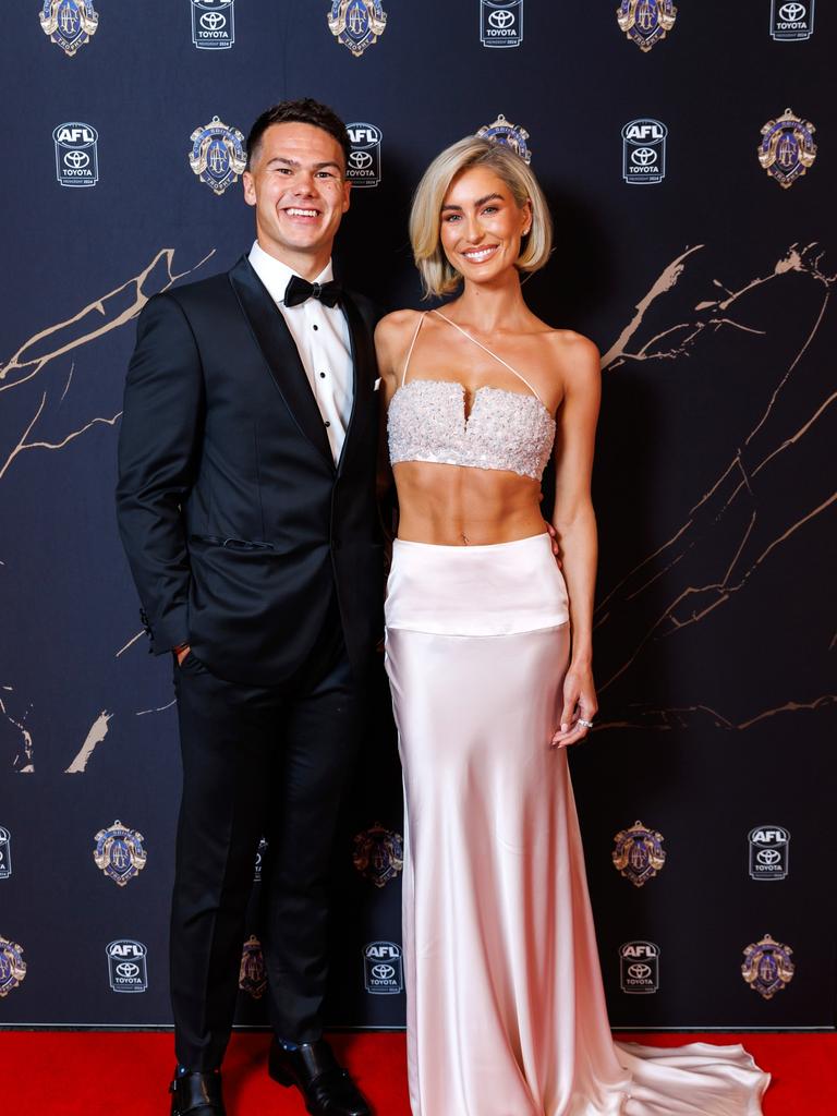 Cam Rayner and Elise Gosdschan at the Gabba Brownlow Medal event. Picture: Josh Woning