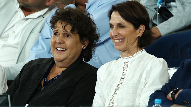 Virgin Australia CEO and Tennis Australia chair and board president Jayne Hrdlicka at the Australian Open with Evonne Goolagong Cawley. Picture: Michael Klein