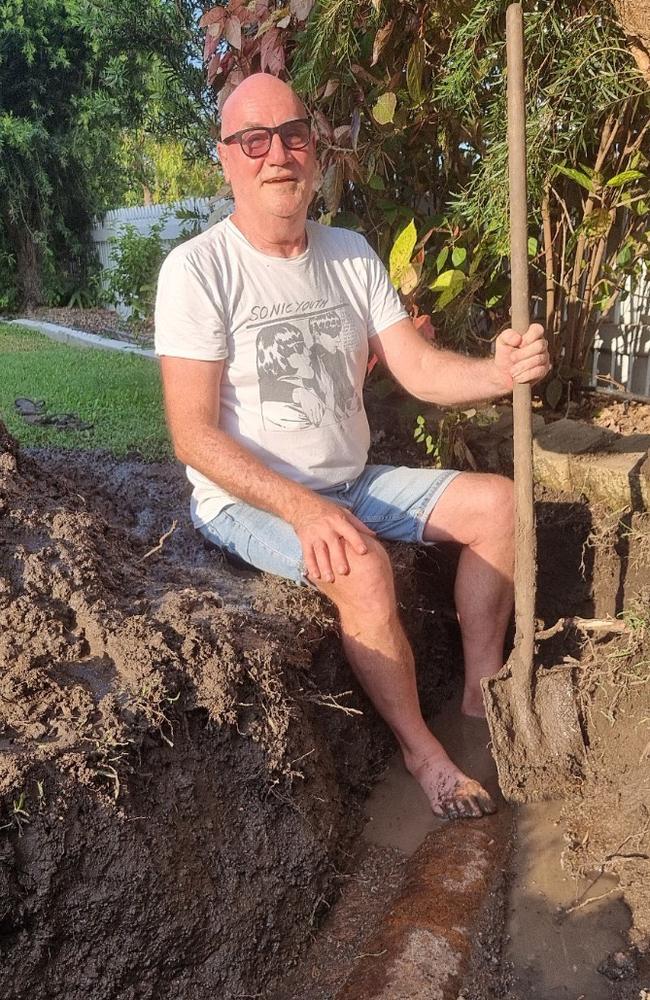 Wayne Kerrisk with the cannon he uncovered in his backyard in Wandal.