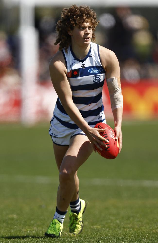 Nina Morrison is under an injury cloud ahead of Geelong’s clash with West Coast. Picture: Darrian Traynor