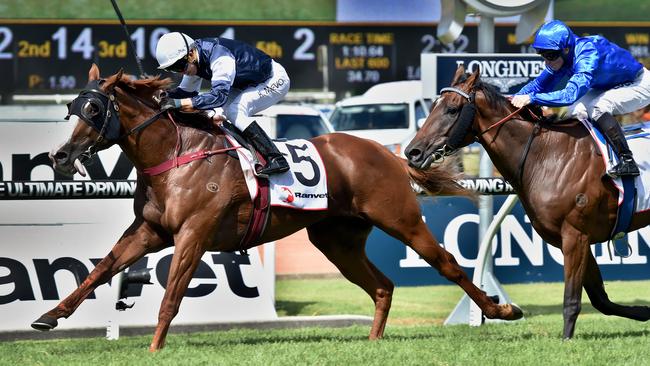 The United States no5, ridden by Kerrin McEvoy wins race 4 Ranvet Stakes at Rosehill Gardens Racecourse, Sydney, Saturday, March 19, 2016. (AAP Image/Brendan Esposito) NO ARCHIVING, EDITORIAL USE ONLY