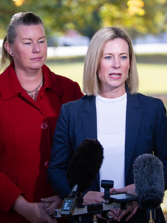 Labor leader Rebecca White with Janie Finlay Labor member for Bass in Launceston. Picture: Patrick Gee