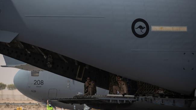 Royal Australian Air Force aircraft and personnel deployed to the Middle East region committed to support urgent government efforts to evacuate Australian citizens and visa holders from Afghanistan. Picture: Australian Defence Force