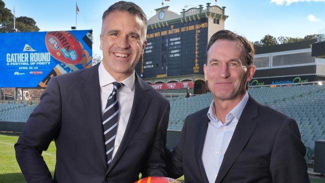 Premier Peter Malinauskas & AFL Chief Executive Andrew Dillon announce dates for 2025 AFL Gather Round. 2 July 2024. Picture: Dean Martin