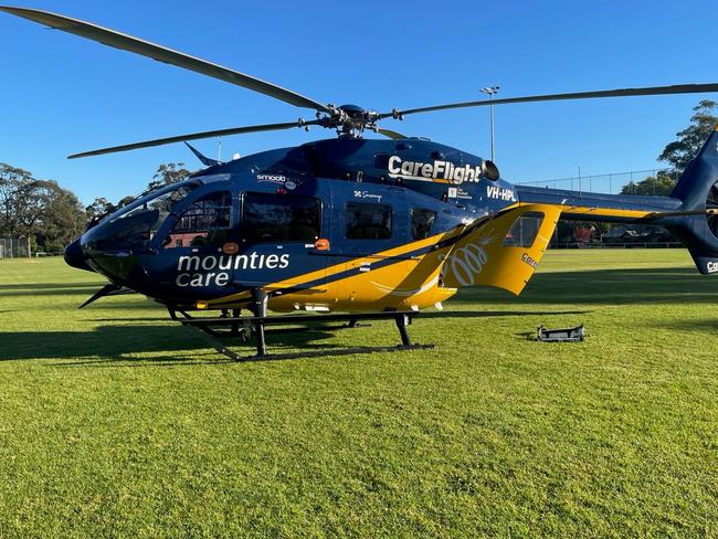 On Wednesday 29th of May at around 8am, the Mounties Care CareFlight Helicopter was tasked by NSW Ambulance to respond to Springwood, where a woman in her 80s sustained chest and arm injuries after being struck by a car. CareFlight’s specialist doctor and NSW Ambulance paramedics treated the woman, before she was flown to Liverpool Hospital in a stable condition., , Credit: CareFlight.