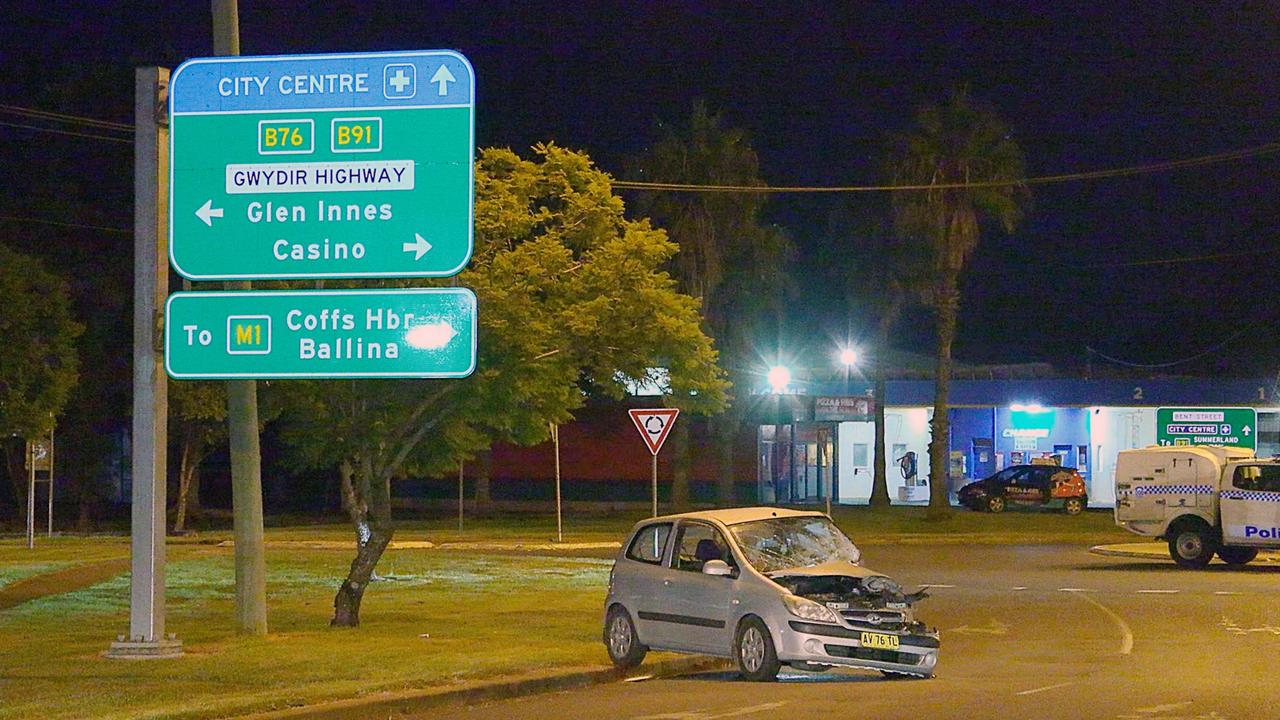 A man was flown to Gold Coast University Hospital following a high speed two car crash following a police pursuit in Bent Street, South Grafton on Saturday, February 19. Picture: Frank Redward