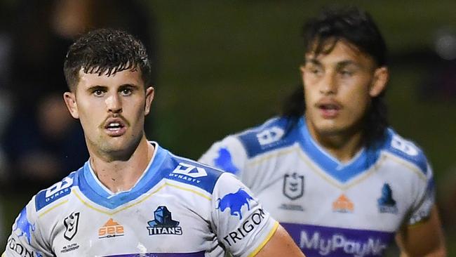 MACKAY, AUSTRALIA - MAY 07: Titans looks dejected during the round nine NRL match between the Sydney Roosters and the Gold Coast Titans at BB Print Stadium, on May 07, 2022, in Mackay, Australia. (Photo by Albert Perez/Getty Images)