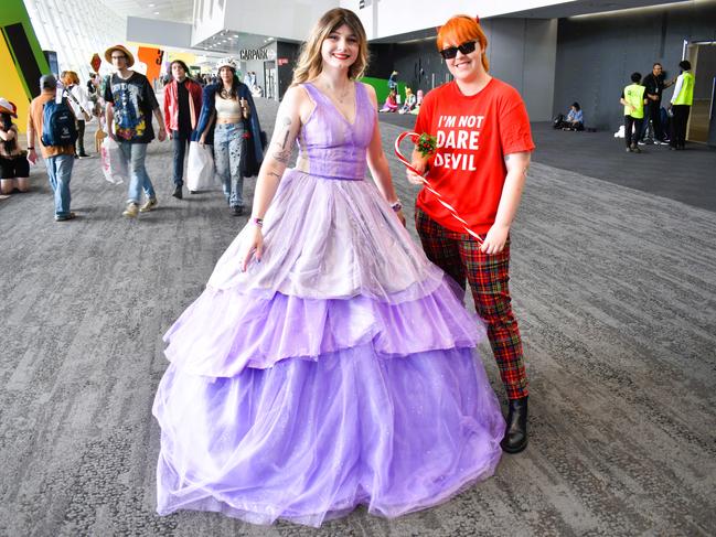 Rowan Swart and Mia Schutz-Beaton at the Melbourne Oz Comic Con Xmas edition, held at the Melbourne Convention &amp; Exhibition Centre on Saturday, December 7, 2024. Picture: Jack Colantuono