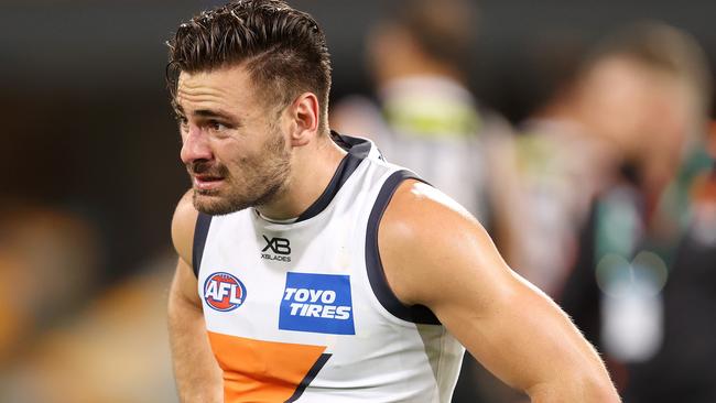 AFL Round 18. 18/09/2020. St Kilda vs GWS Giants at the Gabba, Brisbane. Stephen Coniglio of the Giants after tonight loss to St Kilda. Pic: Michael Klein