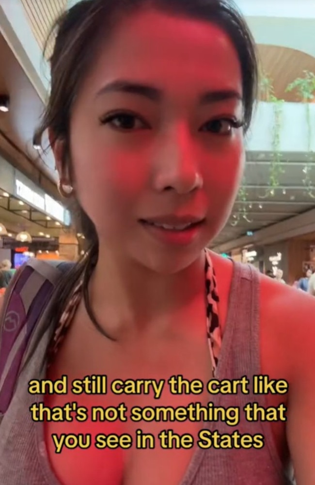 And the one thing that ‘blew her mind’ was that people push trolleys around from one shop to another. She said shopping centres aren’t the same in the US. Picture: TikTok/beefystuu