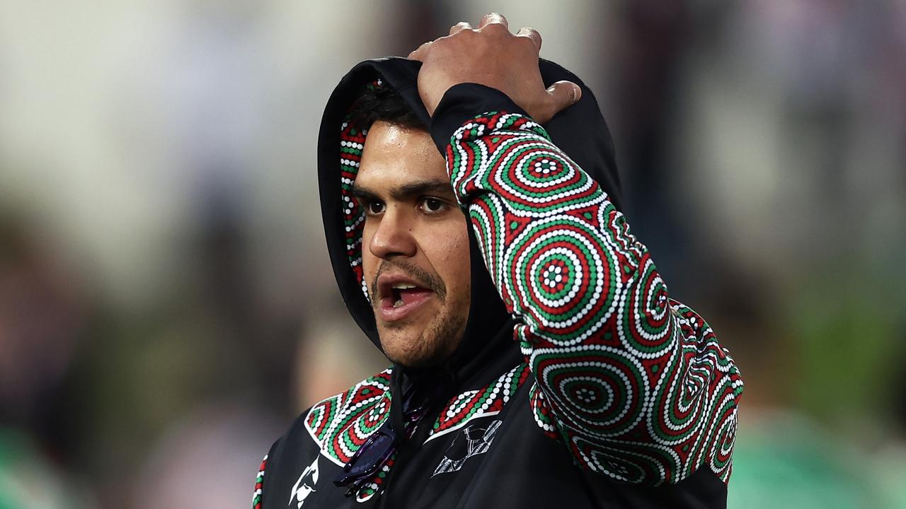 SYDNEY, AUSTRALIA - JUNE 10: Latrell Mitchell of the Rabbitohs looks on during the round 15 NRL match between St George Illawarra Dragons and South Sydney Rabbitohs at Netstrata Jubilee Stadium on June 10, 2023 in Sydney, Australia. (Photo by Matt King/Getty Images)