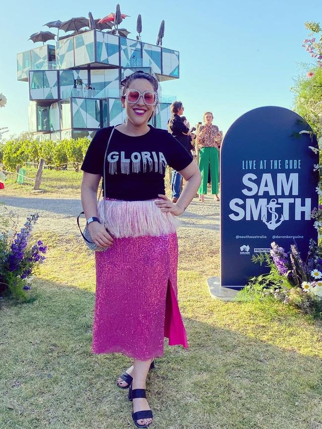 Adelaide designer Cristina Tridente outside the d’Arenberg Cube, wearing her custom-made Gloria top for their show. Picture: Supplied