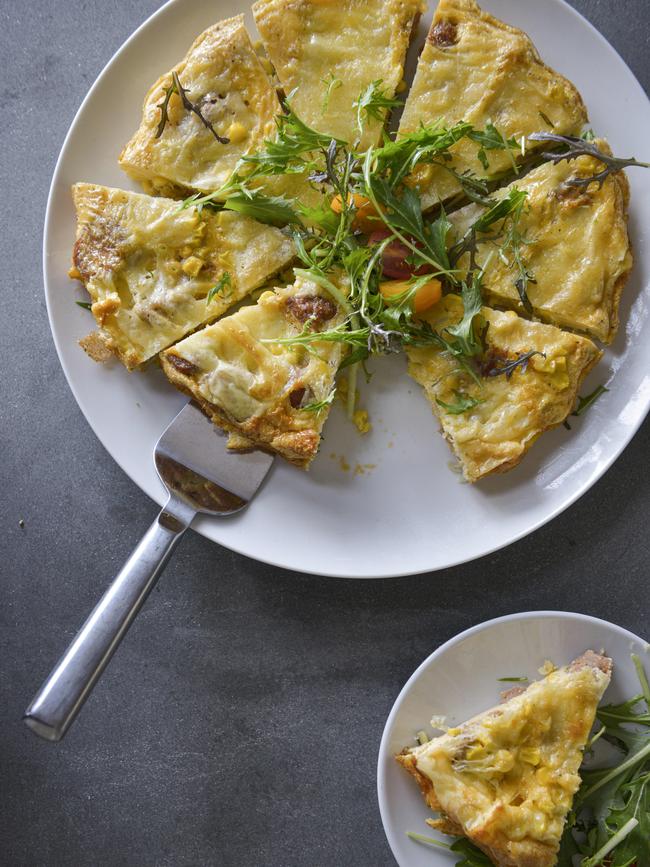 Chorizo and corn fritatta cooked by Jeremy Vincent for Country Living. Picture: DANNIKA BONSER