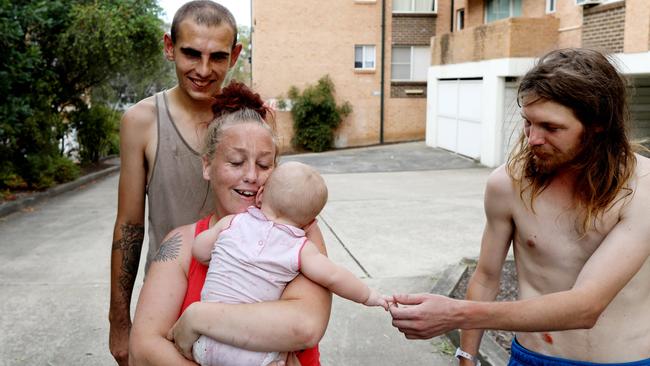 Baby Nevaeh is safe in mum Kristy’s arms after the fire. Picture: Brianne Makin