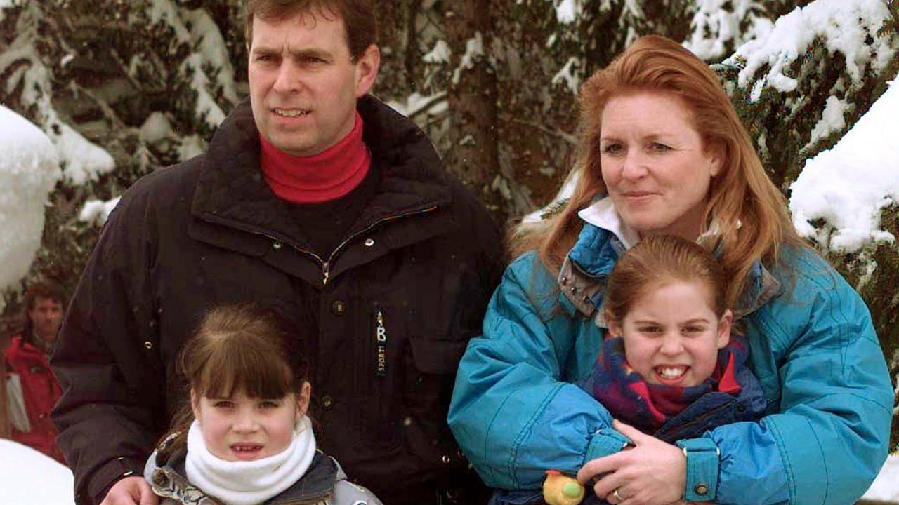 Andrew and Ferguson with their daughters, Eugenie and Beatrice, in Verbier in 1999.