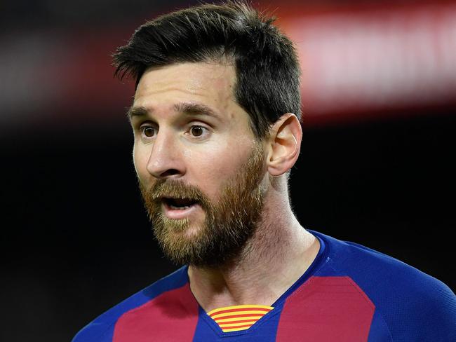 Barcelona's Argentine forward Lionel Messi gestures during the Spanish league football match be tween FC Barcelona and Levante UD at the Camp Nou stadium in Barcelona, on February 2, 2020. (Photo by LLUIS GENE / AFP)