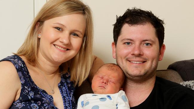 The first baby born at Norwest Private Hospital for 2017 was Jack Cooper Bunyan who was born at 1.02 pm on January 1. Jack with, Elise and Ken Bunyan. Photo: Justin Sanson