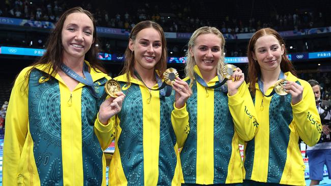 Lani Pallister (left) with her gold medal winning relay team Picture: Adam Head