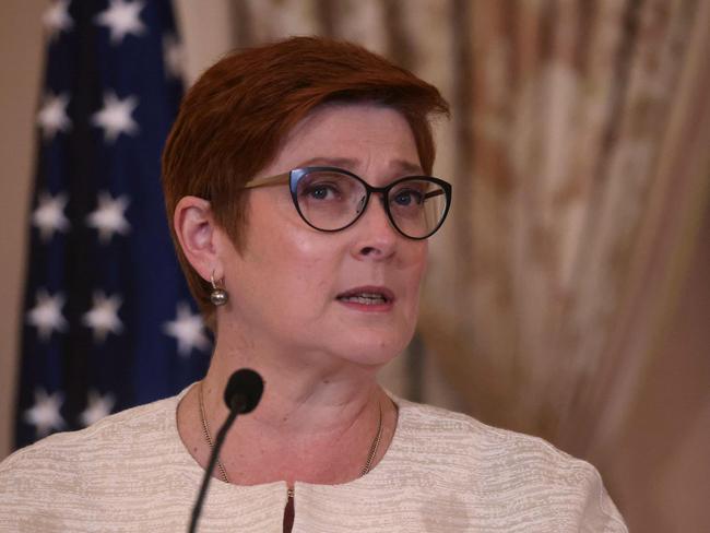 Australian Foreign Minister and Minister for Women, Marise Payne, holds a joint press availability with US Secretary Antony Blinken at the US State Department in Washington, DC on May 13, 2021. (Photo by LEAH MILLIS / POOL / AFP)