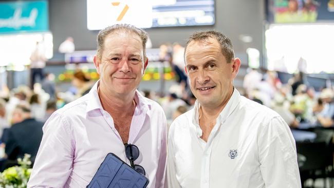 Guy Mulcaster with trainer Chris Waller. Picture by Luke Marsden.