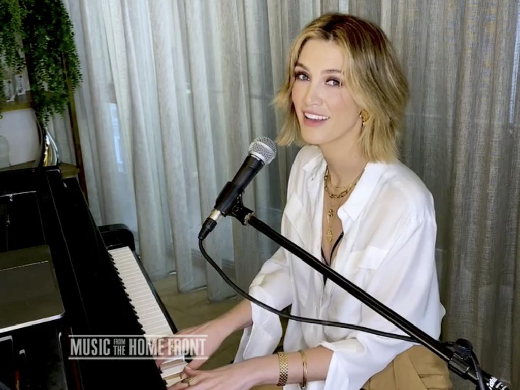 Delta Goodrem singing as part of the special Anzac Day concert.