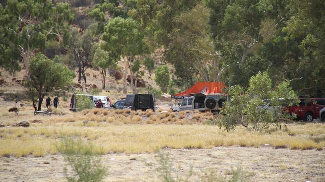 Northern Territory Police at Ilperle Tyathe (Warlpiri) town camp, north of Alice Springs, Sunday, February 9, 2025. Picture: Gera Kazakov