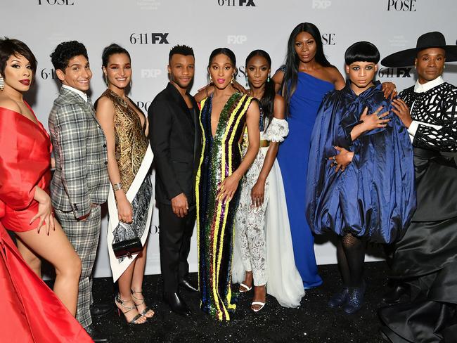 The cast of Pose (L-R) Hailie Sahar, Angel Bismark Curiel, Indya Moore, Dyllan Burnside, Mj Rodriguez, Angelica Ross, Dominique Jackson, Ryan Jamaal Swain, and Billy Porter.