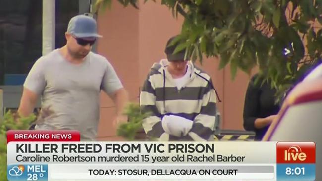 Caroline Robertson walks free from prison. Picture: Seven News