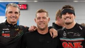 Mick Fanning in the sheds with Ivan and Nathan Cleary. Pic: Panthers Instagram