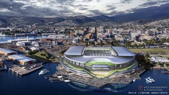 Artists impression of the new AFL/multipurpose Hobart Stadium.