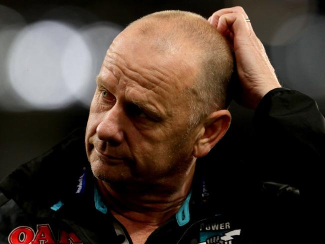 Port Adelaide coach Ken Hinkley after the round 5 victory against the West Coast Eagles at Optus Stadium in Perth. Picture: Richard Wainwright/AAP