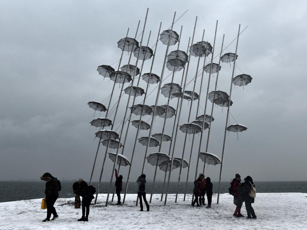 Thessaloniki, Greece has also received heavy snowfall, and wintry conditions across Europe are throwing travellers into chaos. Picture: AFP