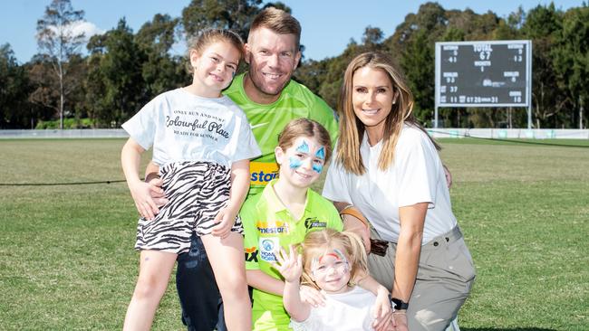 Candice and David Warner with their three children. Picture: Ian Bird/CNSW