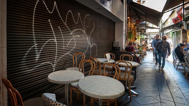 Graffiti in the heart of Melbourne’s CBD. Picture: Tony Gough