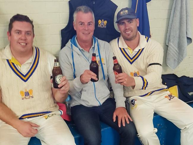 Cheers: James Wild, Brian Ambler and Rodney Bird after the Monders’ victory at EE Gunn Reserve. 