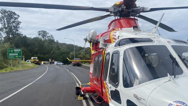 The Westpac Rescue Helicopter at a crash at Tyndale on Monday.