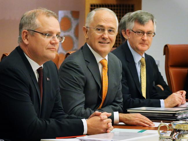 A look back at 2016. Then-PM Malcolm Turnbull, flanked by then-Treasurer Scott Morrison and PM&amp;C Secretary Dr Martin Parkinson at the start of a COAG meeting. Picture: Ray Strange