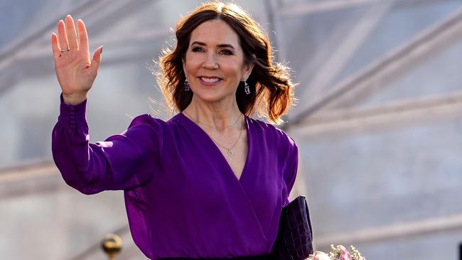 Denmark's Queen Mary waves after she attended Aalborg University's 50th anniversary at the House of Music in Aalborg, on April 19, 2024. (Photo by RenÃ© SchÃ¼tze / Ritzau Scanpix / AFP) / Denmark OUT