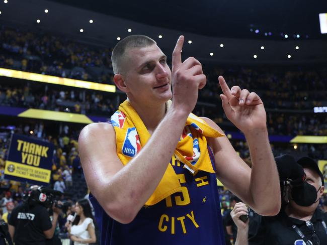 Nikola Jokic #15 of the Denver Nuggets reacts after a 104-93 victory against the Miami Heat in Game One of the 2023 NBA Finals Photo: MATTHEW STOCKMAN / GETTY IMAGES NORTH AMERICA / Getty Images via AFP.