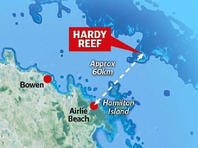 The site of the helicopter crash at Hardy Reef. Picture: Contributed