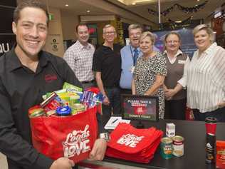 LOADS OF LOVE: Matt Gregg from Metro Care (front) with appeal sponsors and supporters (from left) Grand Central centre manager Shaine Beveridge, Metro Care CEO Brendan Kelly, Joy Mingay from Classic Recruitment, Lifeline Darling Downs and South West Queensland CEO Derek Tuffield, Coles store manager Gail Corner and Toowoomba Chamber of Commerce CEO Helen Jentz. Picture: Nev Madsen