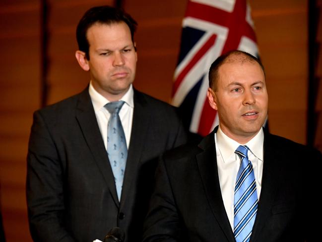 Resources Minister Matt Canavan and Minister for Energy Josh Frydenberg. Picture: AAP