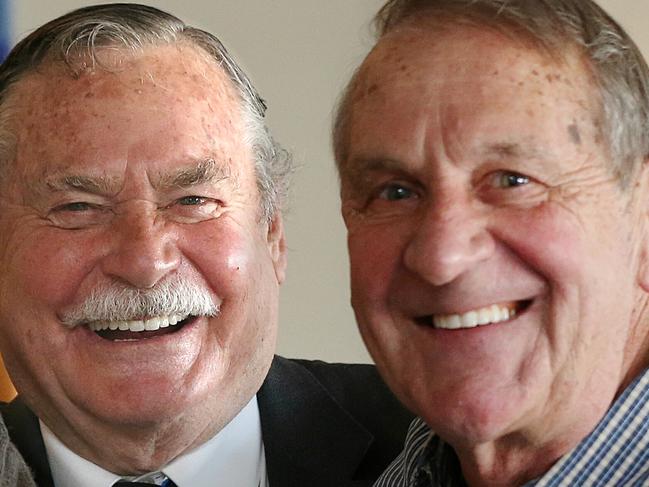 MELBOURNE PREMIERSHIP REUNION left to right. Bryan Kenneally ,Ron Barassi and Hassa Mann.